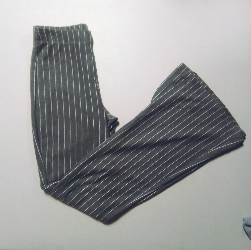 Grey striped flare leggings